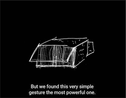 Wireframe drawing of a greenhouse with projected text